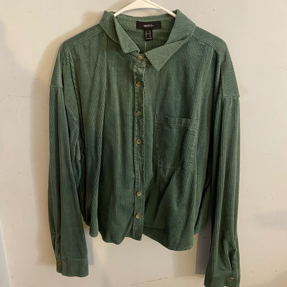 Forever 21 Green Corduroy Button-Down Shirt